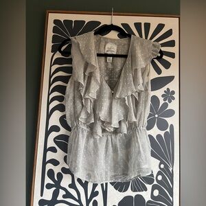 EUC Anthropologie Ruffian Sheer Ruffle Polka Dot top Size 4